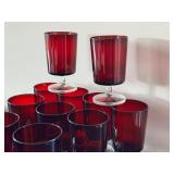 K - Set of 12 Vintage Luminarc France Ruby Red Glasses Verrerie D