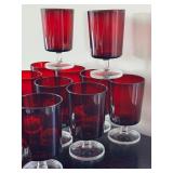 K - Set of 12 Vintage Luminarc France Ruby Red Glasses Verrerie D