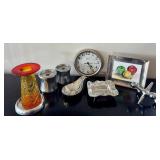 K - Assorted Home Decor Lot with Modern Metal Accents and Framed Watercolor