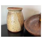 K - Assorted Home Decor Collection with Wooden Tray, Pottery, and Candle Holders