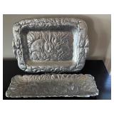 K - Vintage Arthur Court 1990 Aluminum Bunny Serving Tray Set