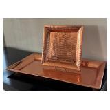 K - Set of 2 Hammered Copper Style Serving Trays