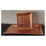 K - Set of 2 Hammered Copper Style Serving Trays