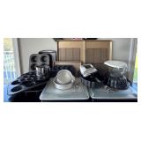 K - Large Collection of Baking Supplies including Cuisinart Hand Mixer, Pans, and Bakeware