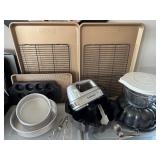 K - Large Collection of Baking Supplies including Cuisinart Hand Mixer, Pans, and Bakeware