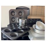 K - Large Collection of Baking Supplies including Cuisinart Hand Mixer, Pans, and Bakeware