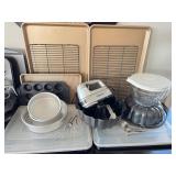 K - Large Collection of Baking Supplies including Cuisinart Hand Mixer, Pans, and Bakeware