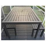 Metal Outdoor Patio Table with 2 Benches and Cushions