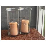 Pair of 14-Inch Glass Hurricane Candle Holders with Pillar Candles