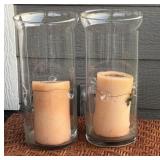 Pair of 14-Inch Glass Hurricane Candle Holders with Pillar Candles