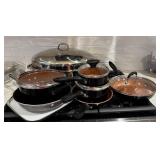 K - Farberware Ceramic Nonstick Cookware Set with Large Roaster and Assorted Pans