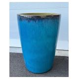 Tall Ceramic Planter 24 Inch Blue and Yellow Glaze