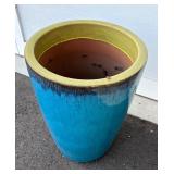 Tall Ceramic Planter 24 Inch Blue and Yellow Glaze