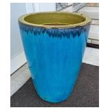 Tall Ceramic Planter 24 Inch Blue and Yellow Glaze