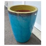 Tall Ceramic Planter 24 Inch Blue and Yellow Glaze