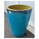 Tall Ceramic Planter 24 Inch Blue and Yellow Glaze