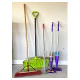 Yard and Home Cleaning Equipment Set Including Snow Shovel, Push Broom, Rake, and Spray Mops