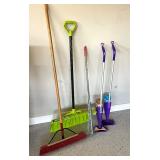 Yard and Home Cleaning Equipment Set Including Snow Shovel, Push Broom, Rake, and Spray Mops