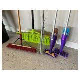 Yard and Home Cleaning Equipment Set Including Snow Shovel, Push Broom, Rake, and Spray Mops