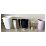 Set of 5 Small Wastebaskets Assorted Materials and Colors