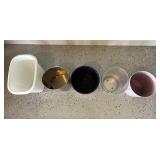 Set of 5 Small Wastebaskets Assorted Materials and Colors