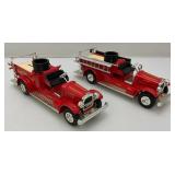 Two John Deere Company Die-Cast Fire Trucks (One Missing Pieces)