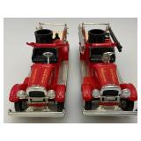 Two John Deere Company Die-Cast Fire Trucks (One Missing Pieces)