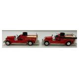 Two John Deere Company Die-Cast Fire Trucks (One Missing Pieces)