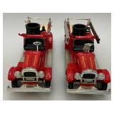 Two John Deere Company Die-Cast Fire Trucks (One Missing Pieces)
