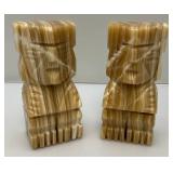 Vintage Mexican Onyx Aztec Figure Book Ends 7 1/4"