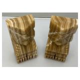 Vintage Mexican Onyx Aztec Figure Book Ends 7 1/4"