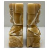 Vintage Mexican Onyx Aztec Figure Book Ends 7 1/4"