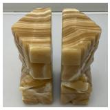 Vintage Mexican Onyx Aztec Figure Book Ends 7 1/4"