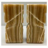 Vintage Mexican Onyx Aztec Figure Book Ends 7 1/4"