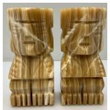 Vintage Mexican Onyx Aztec Figure Book Ends 7 1/4"