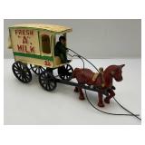 Vintage Heavy Cast Metal Milk Wagon With Horse 6" x 11"