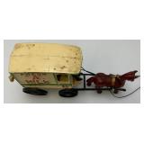 Vintage Heavy Cast Metal Milk Wagon With Horse 6" x 11"