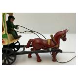 Vintage Heavy Cast Metal Milk Wagon With Horse 6" x 11"