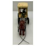 Vintage Heavy Cast Metal Milk Wagon With Horse 6" x 11"