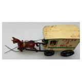 Vintage Heavy Cast Metal Milk Wagon With Horse 6" x 11"