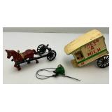 Vintage Heavy Cast Metal Milk Wagon With Horse 6" x 11"