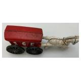 Vintage Heavy Cast Metal Ice Wagon With Horse 3" x 7"