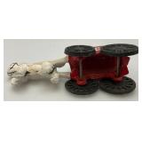 Vintage Heavy Cast Metal Ice Wagon With Horse 3" x 7"