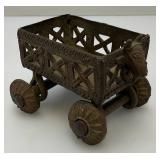 Vintage Brass Cart With Four Wheels In Tribal Art 3" x 4"