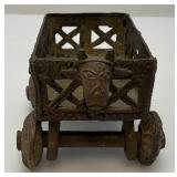 Vintage Brass Cart With Four Wheels In Tribal Art 3" x 4"