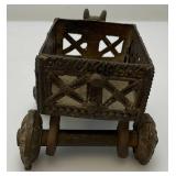 Vintage Brass Cart With Four Wheels In Tribal Art 3" x 4"