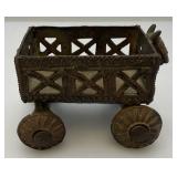Vintage Brass Cart With Four Wheels In Tribal Art 3" x 4"
