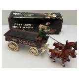 Vintage Heavy Cast Metal Freash Fruit & Vegetables Wagon With Horse (Missing Pieces) 6" x 14 1/2" With Original Box