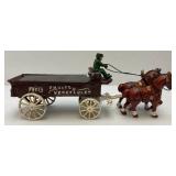 Vintage Heavy Cast Metal Freash Fruit & Vegetables Wagon With Horse (Missing Pieces) 6" x 14 1/2" With Original Box