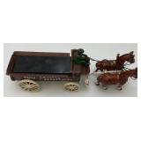 Vintage Heavy Cast Metal Freash Fruit & Vegetables Wagon With Horse (Missing Pieces) 6" x 14 1/2" With Original Box